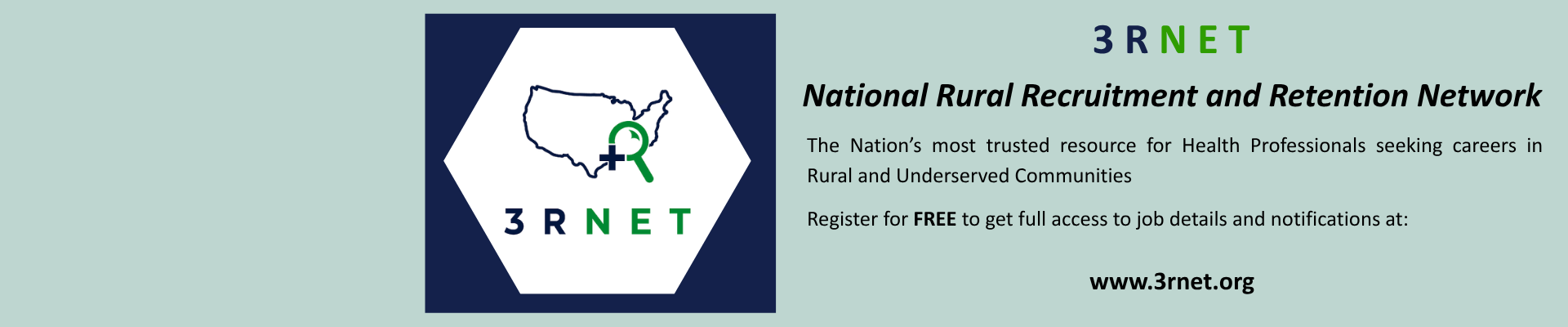 3Rnet Job board announcement for health professionals, linked to website.