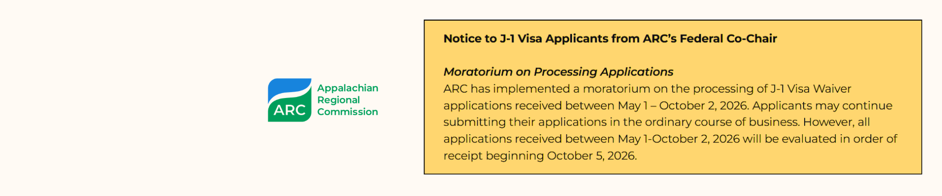 ARC Moratorium Notice to J1 Waiver Applicants 