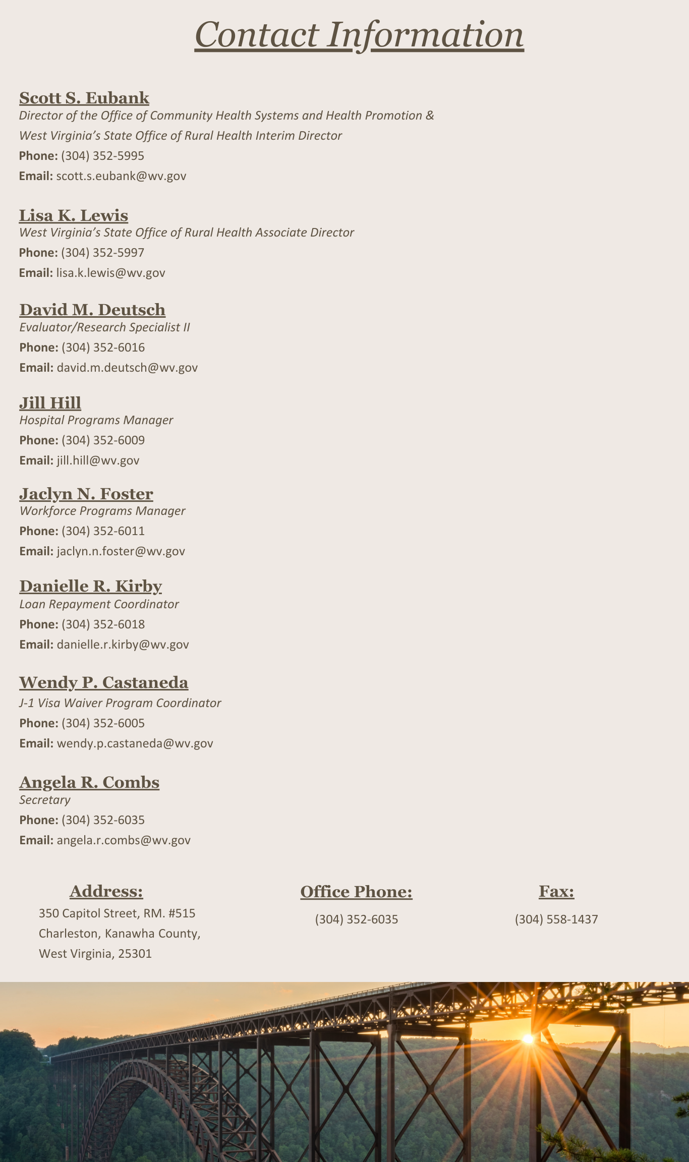 WV State Office of Rural Health Personnel's contact information